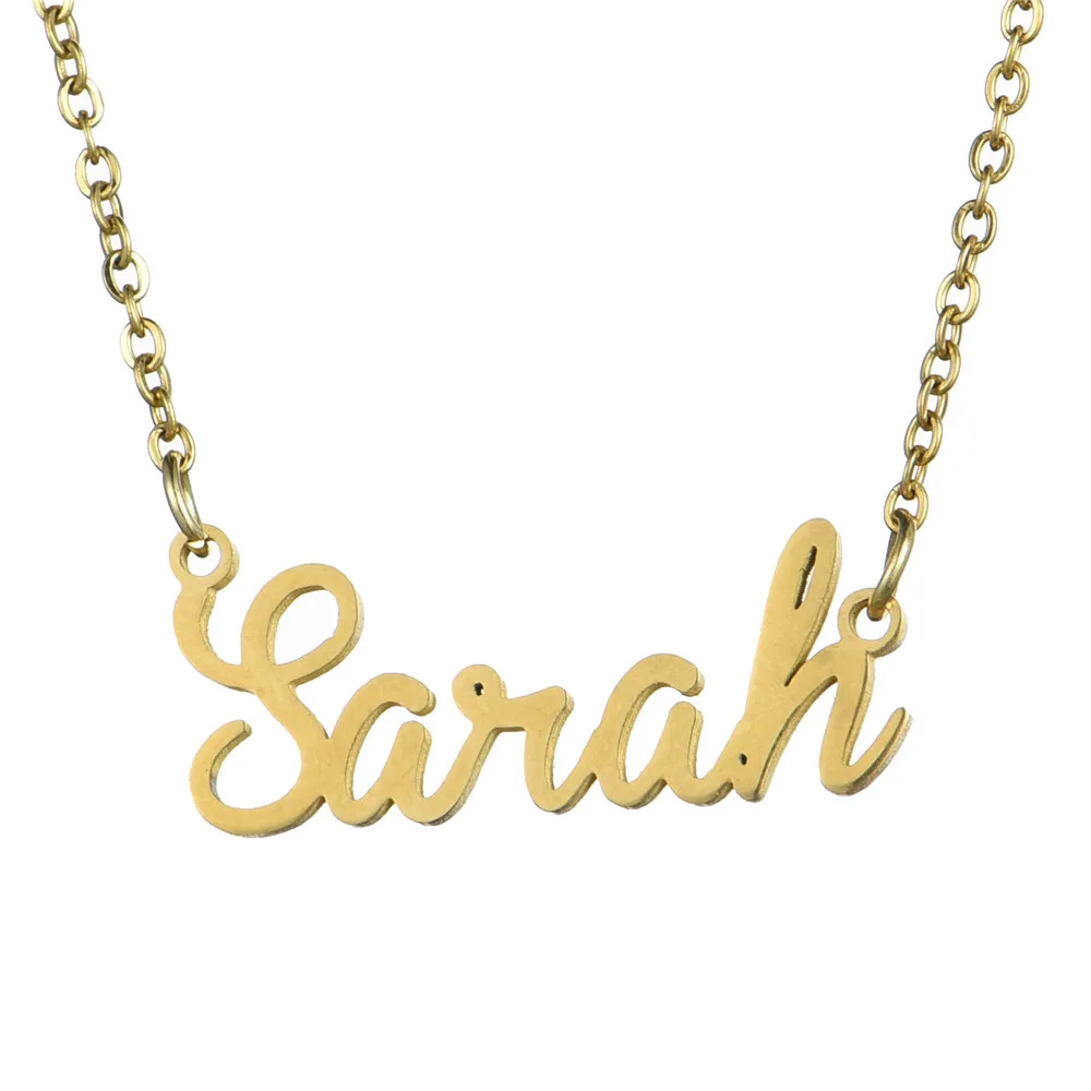 Прямая, персонализированное ожерелье на заказ, золотой цвет, нержавеющая сталь, имя Сары, ожерелье, подарок, кулон-табличка с именем, ожерелье