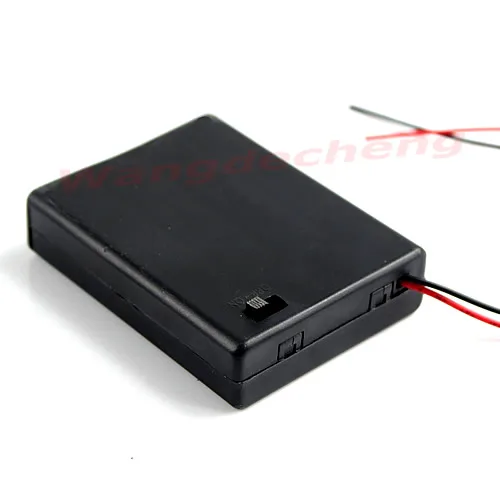 

1 PC New Hard Plastic Storage Holder Case Box For 4 X AAA Battery With Wire Black
