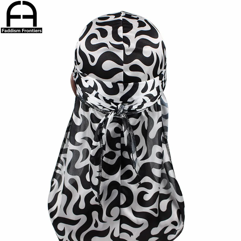 

Unisex Men Fire Floral Silk Durag Custom Print Soft Bandana Turban Hair Accessories Hip Hop Long Tail Straps Do Doo Silky Durags