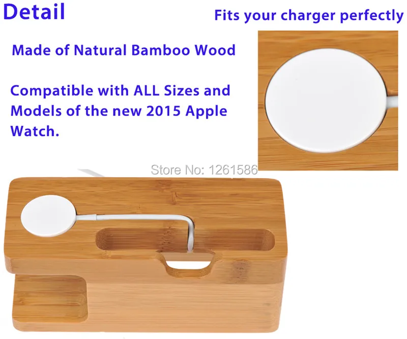 Bamboo Wood Charging Dock Station Charger Stand Holder For Apple iWatch  iPhone