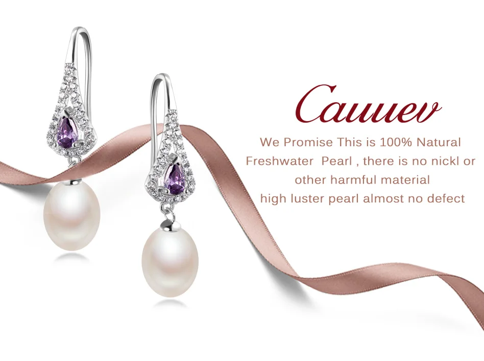 Elegant Women AAA Shiny Crystal Real Natural Freshwater Pearl Drop Earrings Fashion Luxury Zircon 925 Sterling Silver Jewelry