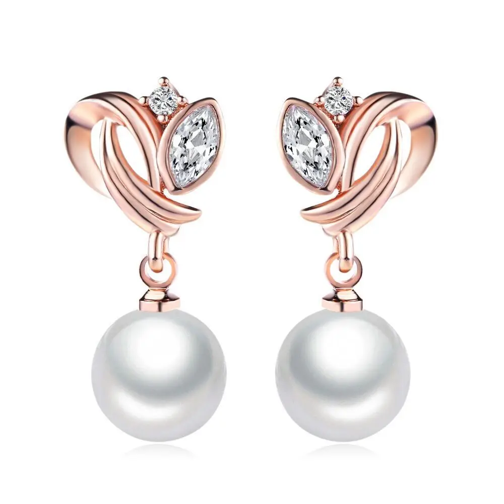

MxGxFam Rose Gold Color Drop Earrings for Women Fashion Jewelry Smooth Big Pearl 9mm