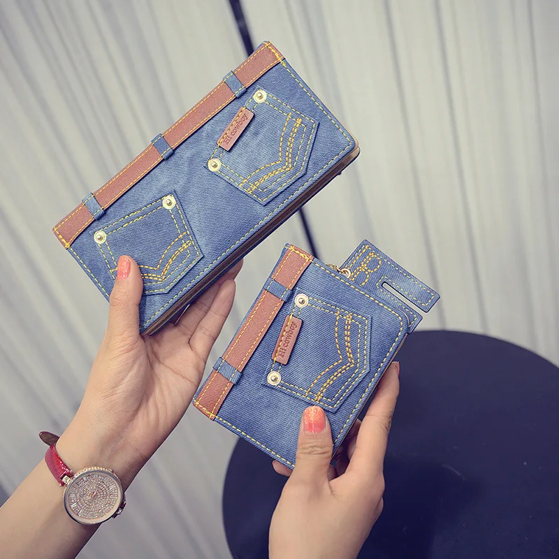 2016 New Fashion Women Wallet Ladies Long Short Wallets Leather Jean Wallet Coin Purse Girl Card