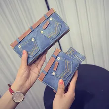 2016 New Fashion Women Wallet Ladies Long Short Wallets Leather Jean Wallet Coin Purse Girl Card