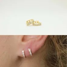 Оригинальные 925 пробы, серебряные, золотые, серебряные, цветные, багет, кубический цирконий, мини круг, изящные, круглые серьги, женские клипсы