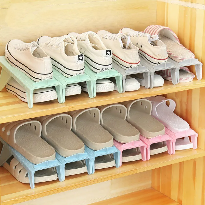 

Plastic Shoes Storage Rack Double Adjustable Cleaning Save Space Shoe Holder Shoes Organizer Living Room Convenient Stand Shelf