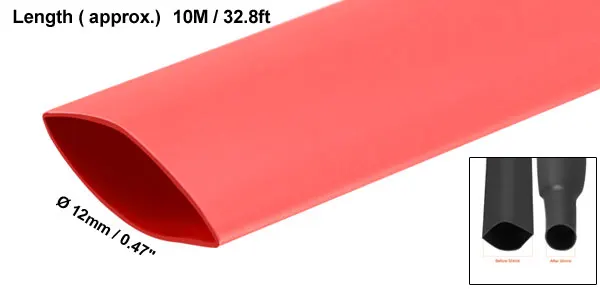 Uxcell красный 2:1 PE электроизоляционная трубка провода кабель трубки Sleeving обёрточная бумага 10 м Длина термоусадочные трубки 9 мм/12 мм/13 мм диаметр - Цвет: 12mm Dia