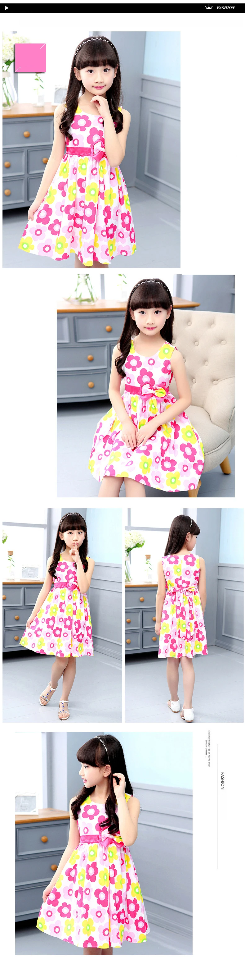 Children's Dress Girls Baby Summer Bohemian style Toddler Girls Sleeveless printed Dresses princess Holiday dress for 5-14Y kids clothing (9)