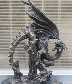 

12"Greek Myth Bronze ART winged dragon evil spirits Animal statue