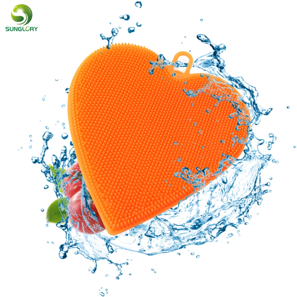 В форме сердца силиконовая щетка для мытья посуды фрукты скребок для овощей термостойкая прокладка силиконовая чаша Чистка стирка кисть кухонные принадлежности