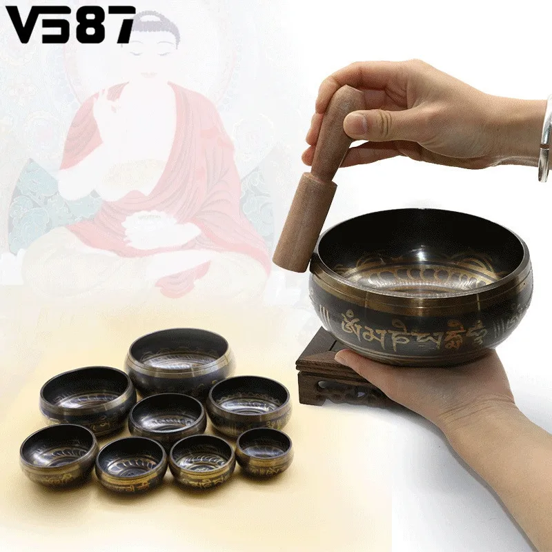 Baratos Latón tibetano Yoga cuenco meditación cantando Bowl Himalayan hand hammered chakra meditación sonora masaje casa ornamento