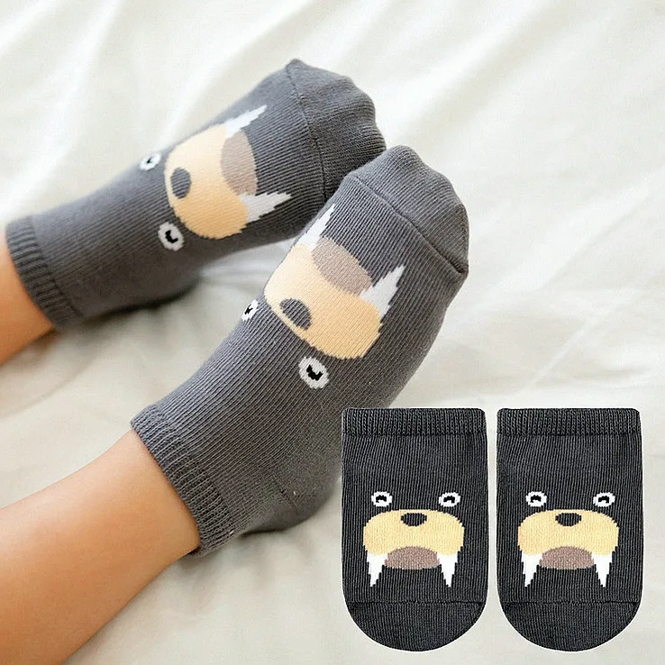 Children's socks animal cartoon cotton happy boys girls sock kids boat socks baby non-skid floor socks - Color: Dark grey