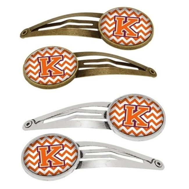 Carolines Treasures CJ1062-KHCS4 Letter K Chevron Orange & Regalia Barrettes Hair Clips Set of 4