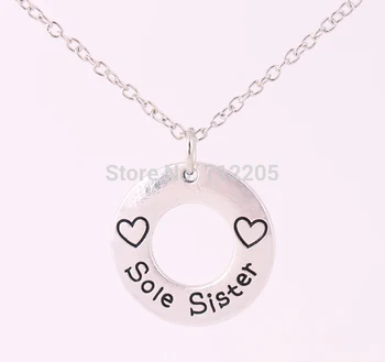 

Latest style 30pcs antique silver zinc studded Sole Sister Pendant chain necklaces