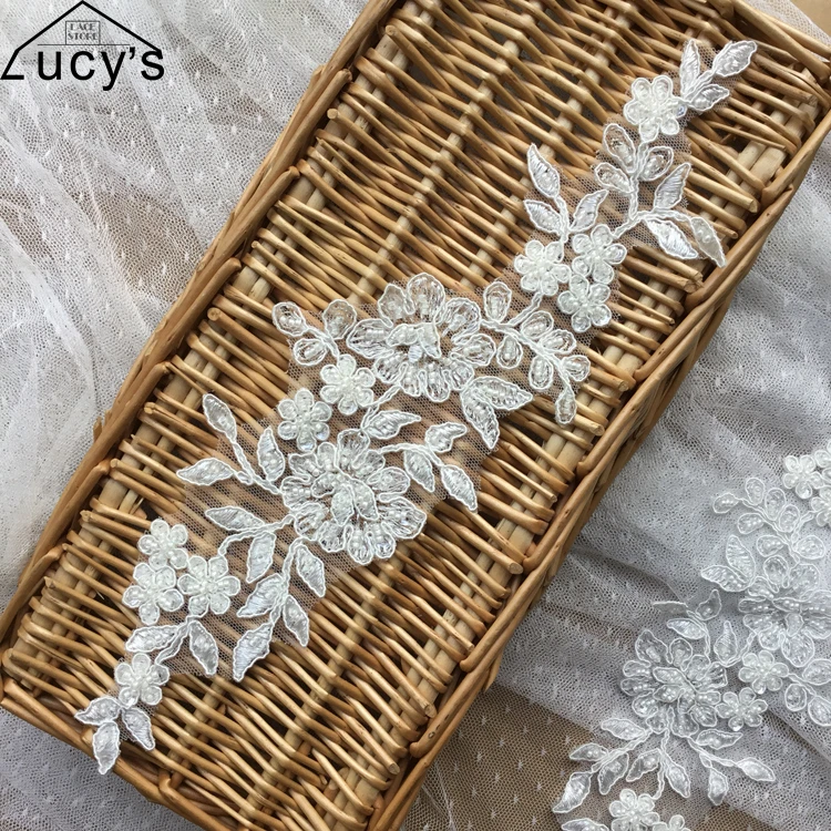 

10 Pieces/lot Ivory lace patches embroidered wedding dress sewing lace appliques beaded lace 2018 NEW!