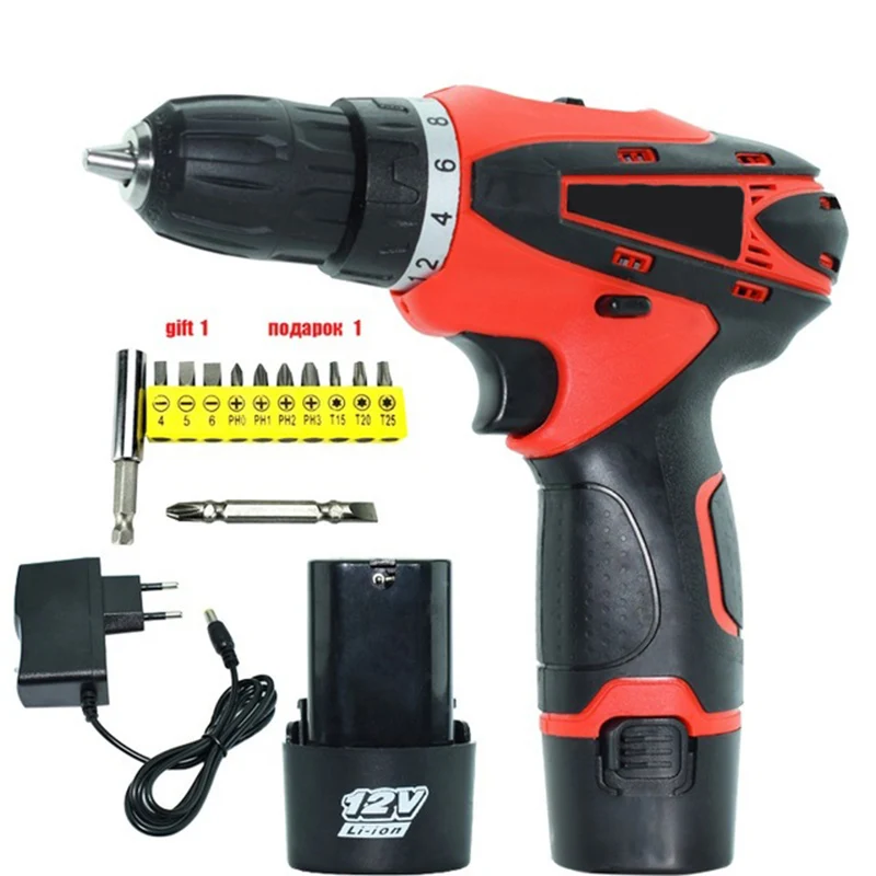 

Electric Drill 12V Charging Lithium Battery Cordless Electric Drill Pistol Drill Electric Power Tools With Plastic Box