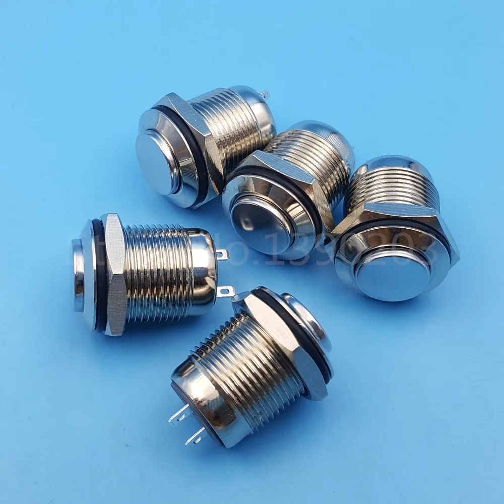 

5Pcs Metal 16mm 1NO 2Pin ON-OFF Latching Push button Switch High Round Head