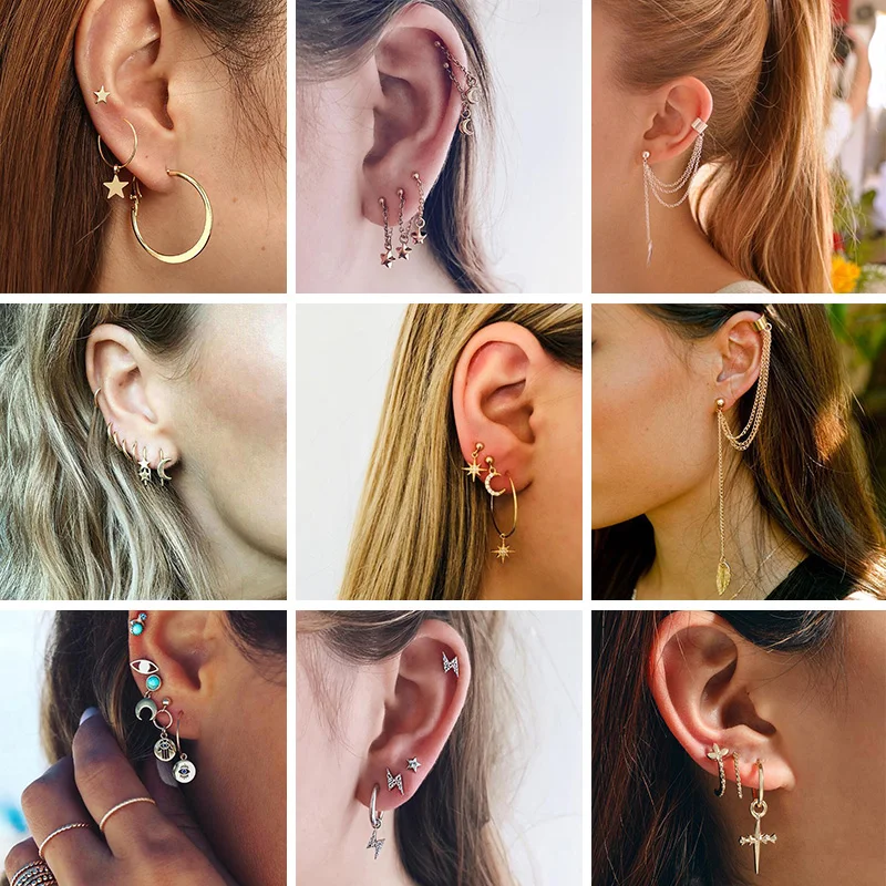 

New Fashion Popular Earrings Star Women's Cross Earrings Set Circular Pattern Boho Lady's Personality Earrings Wholesale 2019