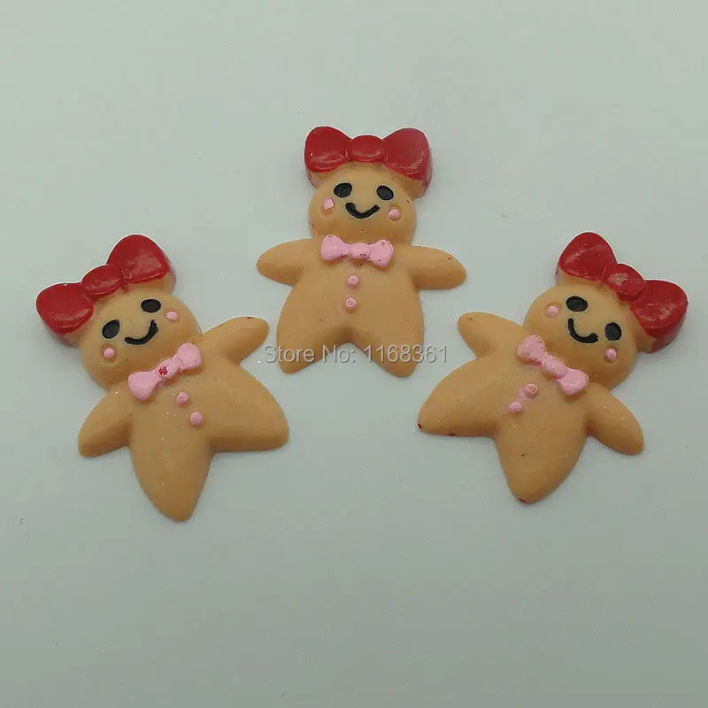 1pcs/lot resin flatback bow Gingerbread girl 29mm Cabochons Scrapbooking Hair Bow Center DIY Christmas decration C109-1