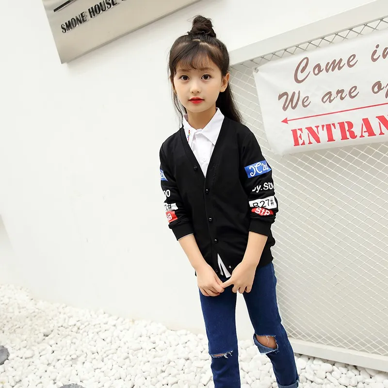 CROAL CHERIE  110-160cm Winter Autumn Sweater Jacket For Kids Girls Fashion Letter Girls Coats Boys Children Clothes Black White (11)