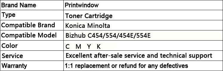 Printwindow совместимый тонер-картридж для Konica Minolta Bizhub C454/554/454E/554E 4X/комплект