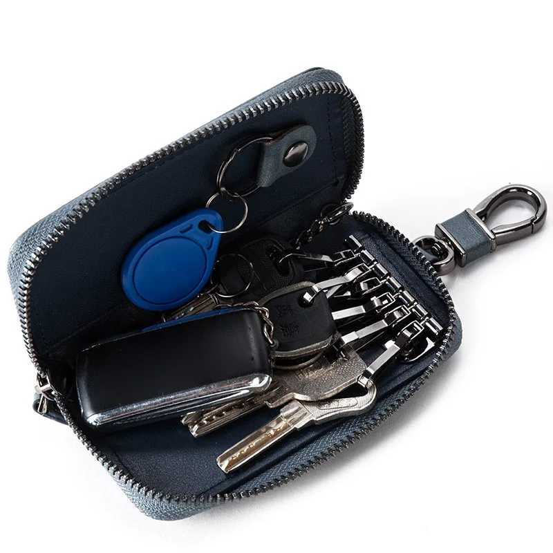 

Car Key Case for Men Women Zipper Leather Keys Organizer Metal Hook Keychain Holder Keyring Bag 88 Popular