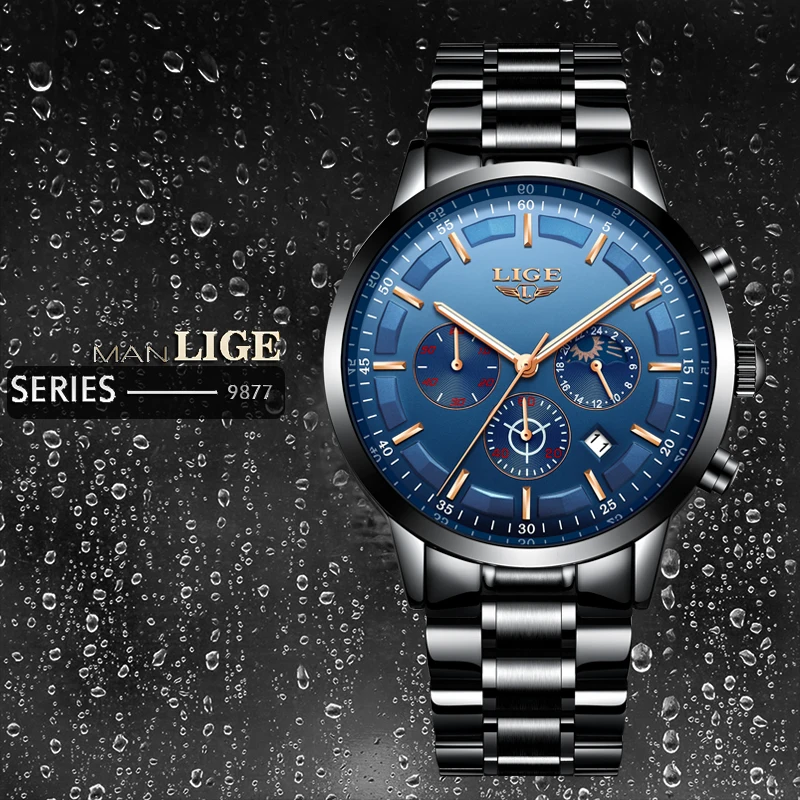 2018LIGE Watch Mens Sports Waterproof Top Luxury Brand Quartz Clock Business Fashion Full Steel Mens Watches Relogio Masculino