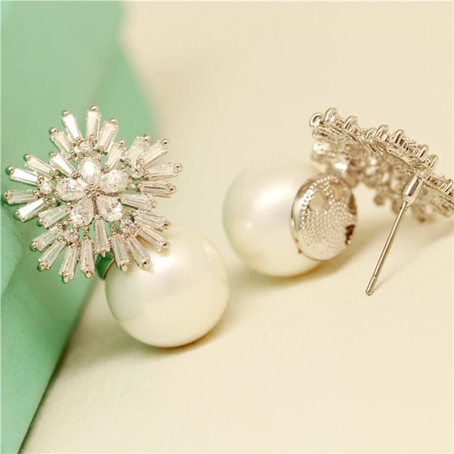 Imitation Pearl Earrings Women Fashion Snowflake Crystal Earrings Charm Zircon Jewelry Cute Earrings Best Choice for Couple Gift 4