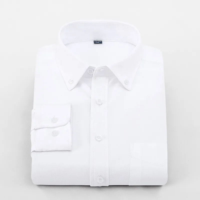 Новая мужская рубашка с длинными рукавами, деловая Повседневная рубашка, хлопковая оксфордская Модная тонкая Однотонная рубашка