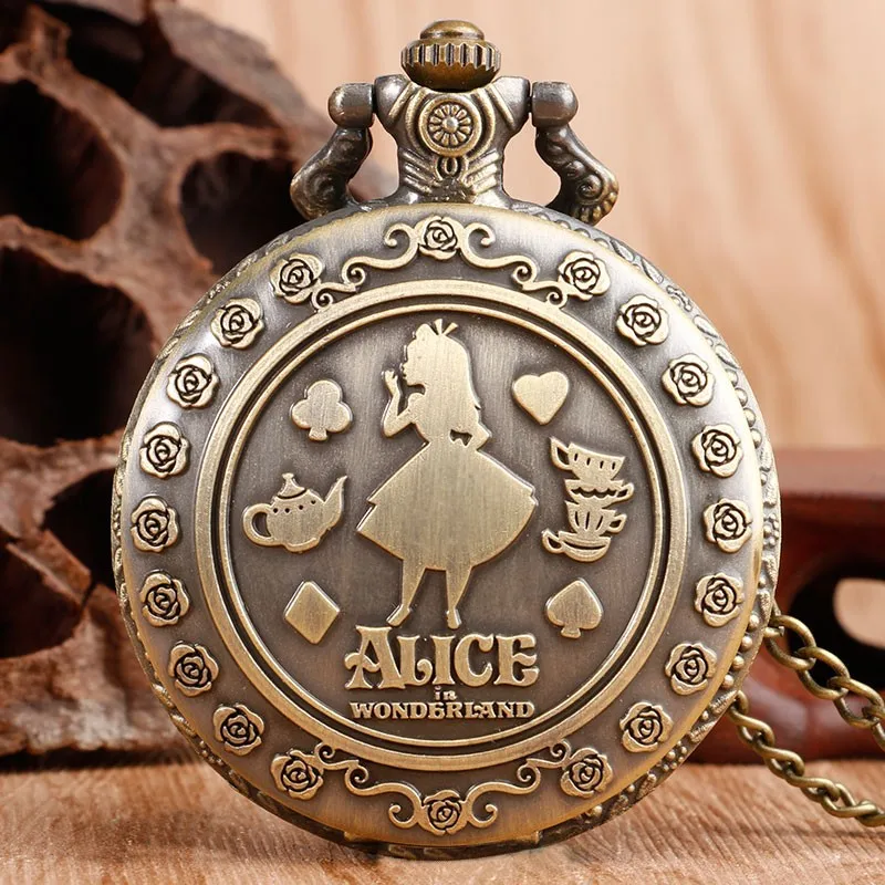 

New Arrival Retro Alice in Wonderland Theme Bronze Quartz Pocket Watches Vintage Fob Watches Christmas Brithday Gift relogio