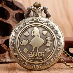 Новое поступление ретро Алиса в стране чудес тема Бронзовый карманные часы Винтаж Fob часы Рождество со дня рождения подарок relogio