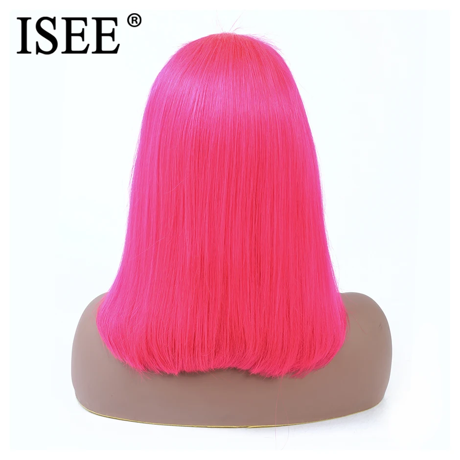 613 прямой парик розовый/синий 13X4 Короткие Синтетические волосы на кружеве человеческих волос парики для чернокожих Для женщин 150% малайзийские волосы Remy, блонд, Синтетические волосы на кружеве парик - Цвет: Розовый