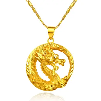 

Domineering Flying Dragon pendant Circle Yellow Gold Filled Womens Mens Pendant Necklace Chain