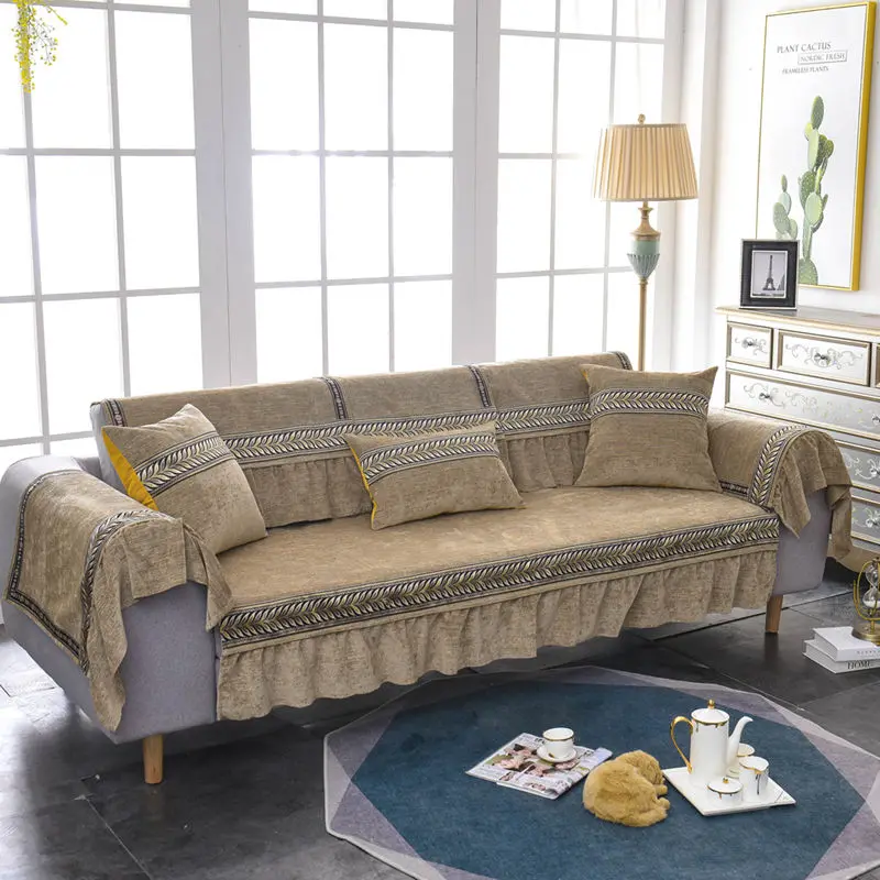 Fyjafon синель диван покрытие Противоскользящий диван полотенце подлокотник диван протектор серый синий кофе домашний декор диван Чехол