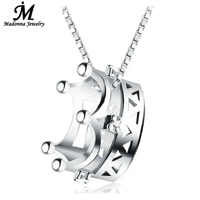 

Fashion High Quality Jewelry Crown Princess Cute Silver Plated Necklace Pendant Charm Bling Cz silver Women Jewelry