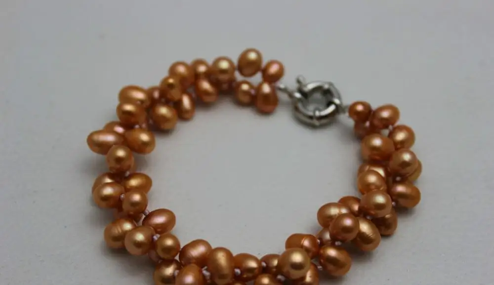 

2strands twist Orange freshwater pearl Beaded bracelet 9INCH"Handmade" Alloy >>free shipping