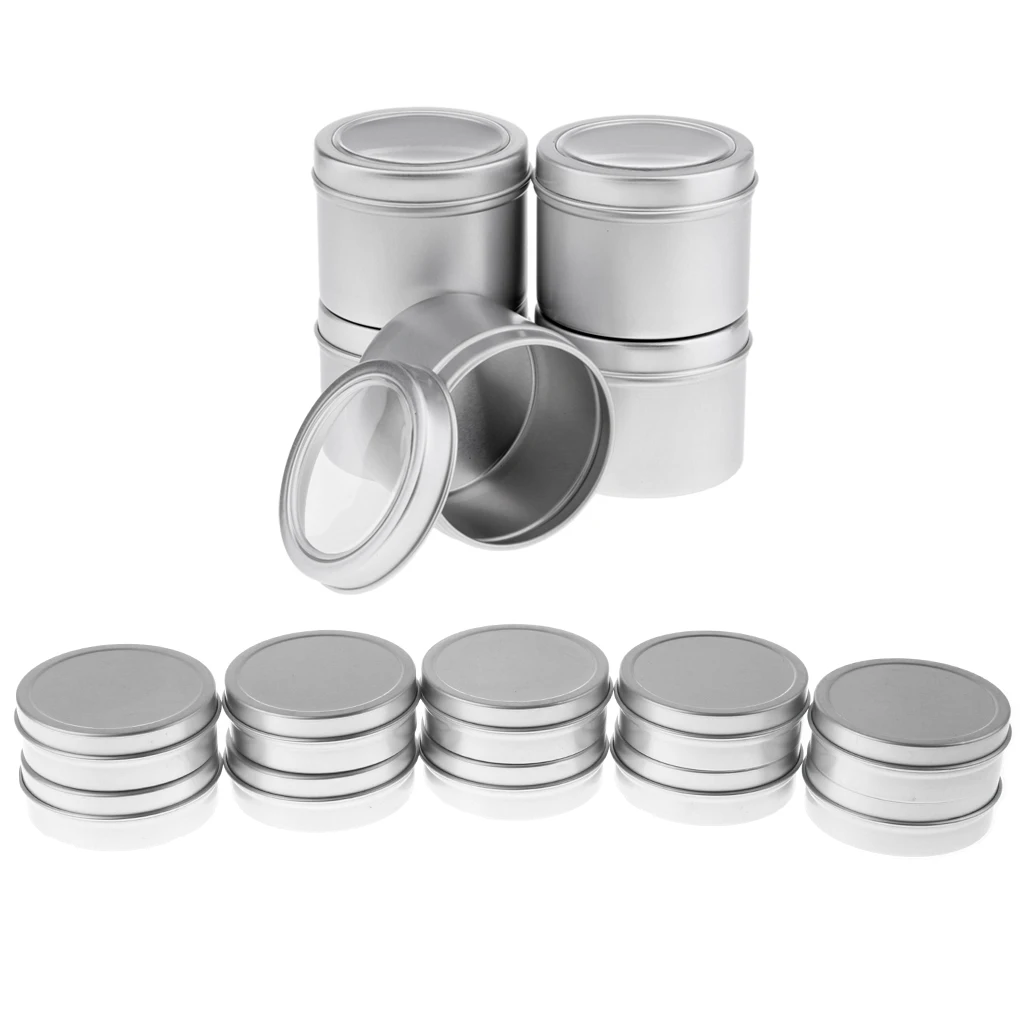 

15pcs 2 oz Empty Cosmetic Pots Lip Balm Container Jar Small Powder Silver Aluminum Tins with Clear Lid