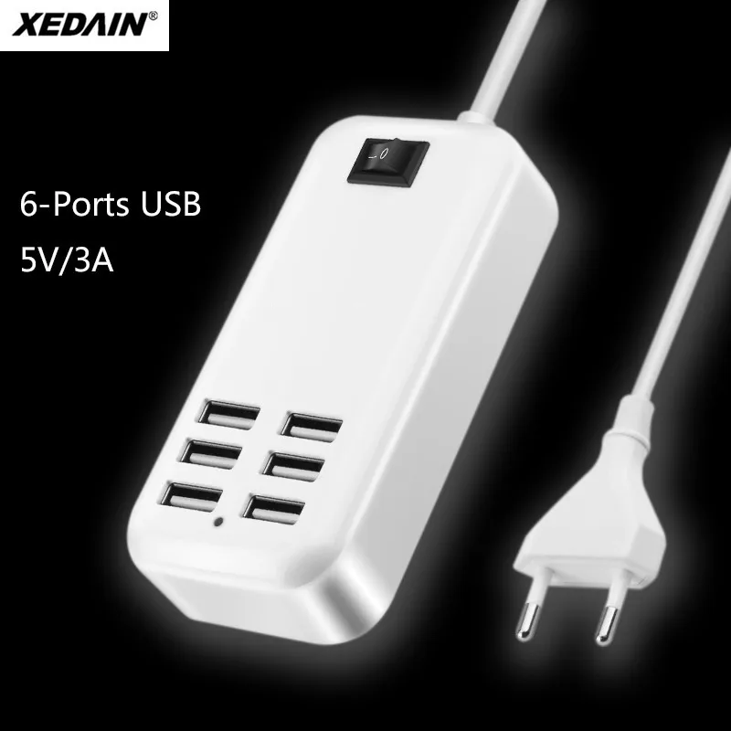 

XEDAIN for All Smartphones Pad 5V/3A 6 USB Port Multiple Wall Smart Charger Quick Charging Adapter EU/US Plug Phone USB Charger