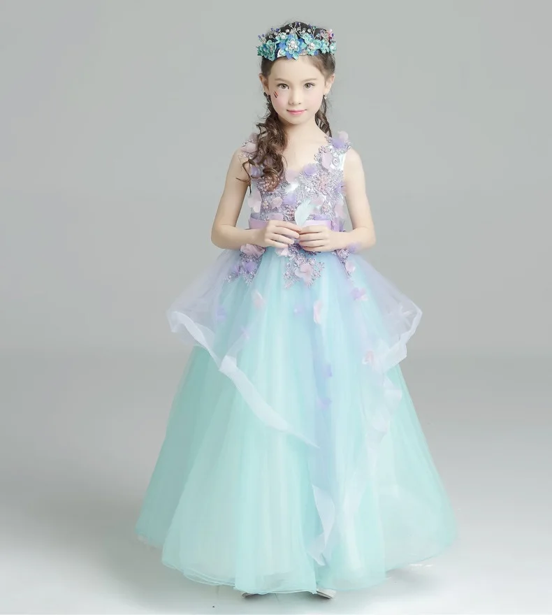 

Princess flower wedding dress for girls birthday party lace tutu dress Children's elegant flower lace summer dresses[Yelaumoky]