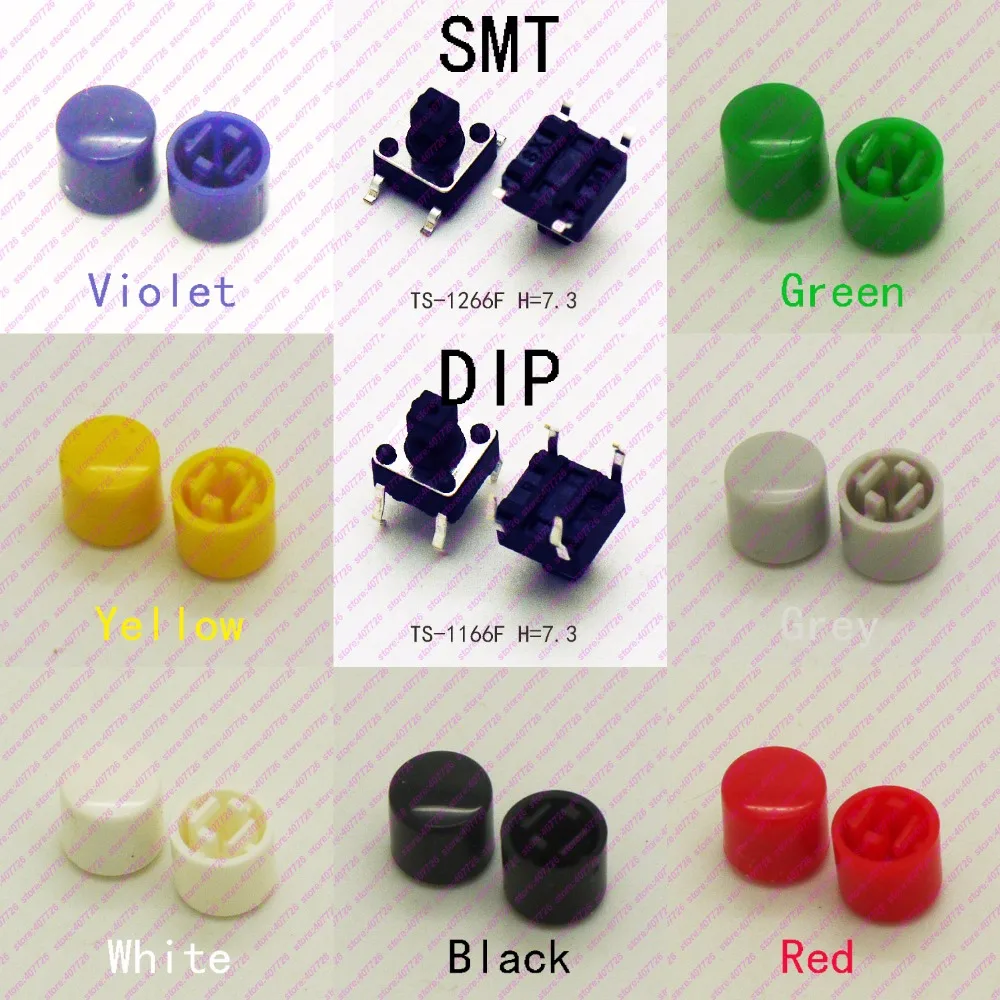10 шт. 6X6X7,3 мм(H = 11 мм с крышкой) 4PIN DIP& SMT мгновенная тактовая кнопка Верхняя квадратная головка тактические ключи переключатель мини кнопка