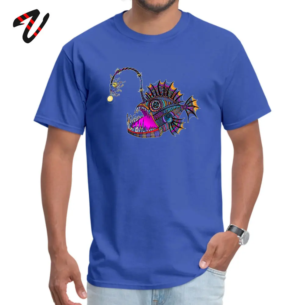 Electric Angler Fish comfortable Short Sleeve Tops Shirt Summer Autumn O Neck 100% Cotton Men T-Shirt comfortable Tshirts Cheap Electric Angler Fish 508 blue