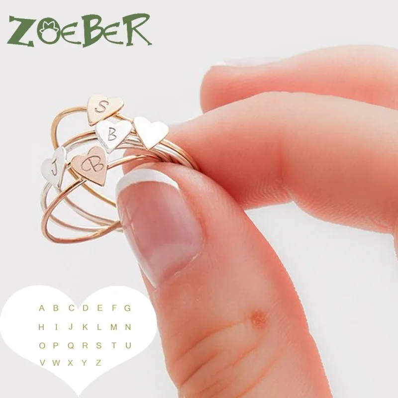 

A-Z 26 Letters lover rings Personalized Hand Stamped Stacking Initial Tiny Heart Rings for Women Gold Finger Rings Jewelry