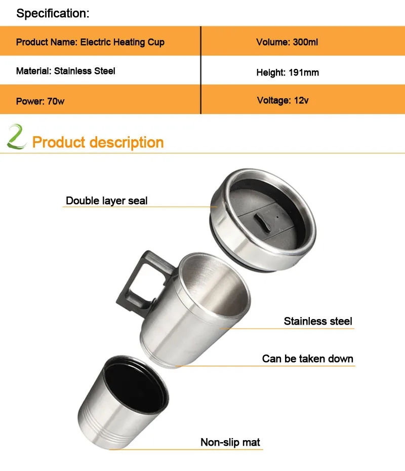 12 В 300 мл серебро Нержавеющая сталь чашки автомобиля Электрический подогреваемый кружка для термос тип нагрева горячий напиток чашки