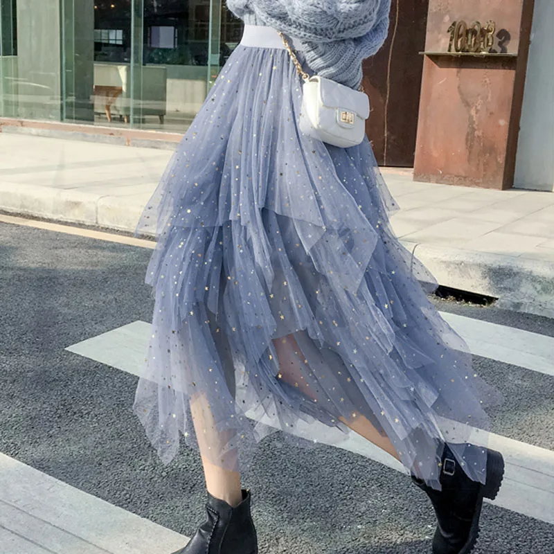 

Spring Summer 2019 New Arrival Women Fashion Lace Skirt Irregular Large Skirts