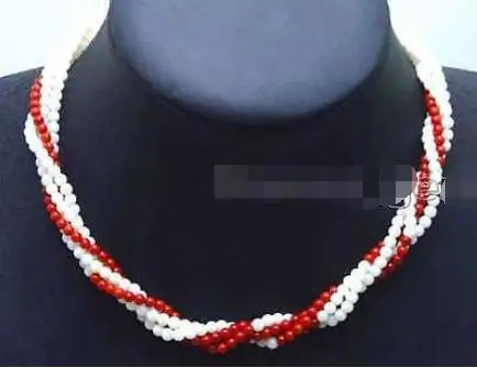

Free Shipping>>new hot SALE 2X 40" Natural 3-4mm Red and White coral combination set necklaces-nec5873