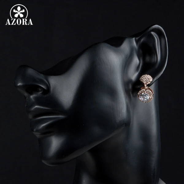 Серьги подвески из двух частей с фианитом 2 карата|azora rose gold|drop earringsearrings drops |