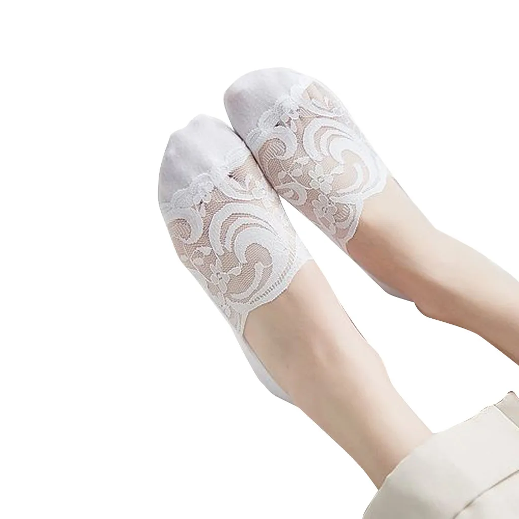 1 пара модные женские туфли для девочек ecmln летние носки Стиль кружевное платье с цветочным рисунком короткие носки противоскользящие невидимые носки по щиколотку Sox f1 - Цвет: Белый