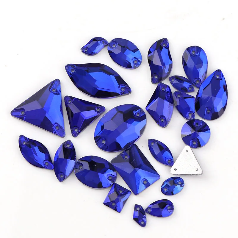 

36Pcs Sapphire Mix Shapes Mix Size Sew On Rhinestones Flatback Glass Stones For DIY Clothes Decoration Accessories