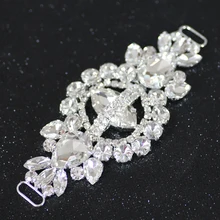 12*5.8cm Glass White Crystal rhinestone applique with Buckle Silver Base wedding Dress Belt Sew on Dance dress Decoration