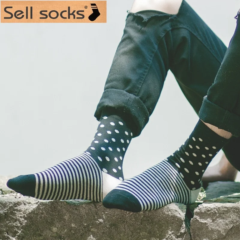 

New 30021 autum winter men Breathable casual wave point stripe jacquard in tube socks